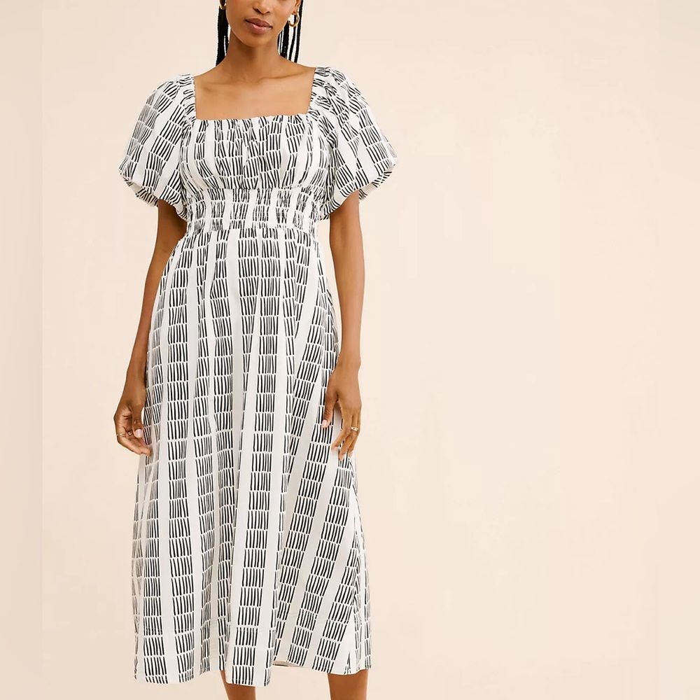 Maeve Puff-Sleeve Square-Neck Smocked Midi Dress In White Size XS